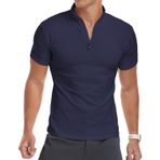 KUYIGO Erkek 1/4 Fermuarlı Koşu Tişörtü Fonksiyonel Tişört Uzun Kollu Spor Tişörtü Hızlı Kuruyan Uzun Kollu Fitness Koşu Tişörtü S-XXL, Kısa kollu lacivert, XL