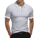 KUYIGO Erkek Uzun ve Kısa Kollu Polo Gömlek Pamuk Dar Kesim Düz Renk Temel Golf Tenis Spor Üst S-XXL, 5 Açık Gri, L