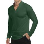 KUYIGO Erkek Uzun ve Kısa Kollu Polo Gömlekler Pamuklu V Yaka Henley Gömlekleri Dar Kesim Temel Golf Tenis Spor Üstleri S-XXL, Uzun Yeşil, XXL