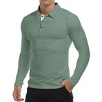 KUYIGO Erkek Uzun ve Kısa Kollu Polo Gömlekler Pamuklu Yazlık Üstler Dar Kesim Düz Renk Temel Golf Tenis Spor Polo Gömlek S-XXL, Uzun Yeşil, XXL