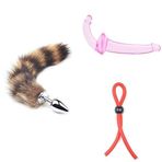 Kuyruklu Anal Tıkaç Küçük + Askısız Çift Uçlu Dildo + Penis Halkası Kement Stili