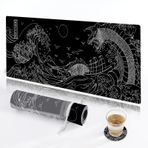 KuZaiALi Siyah Japon Kanagawa Boyama Mouse Pad (Bouns: Bardak Altlığı+Çanta) 31,5 x 11,8 inç 3 mm Kalınlığında Genişletilmiş Oyun Fare Altlığı Çalışma, Oyun, Evde Ofis için Kaymaz Su Geçirmez Klavye Pedi