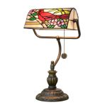 Kuzey Kardinal Kuş Tiffany Banker Masa Lambası Vitray Masa Lambası Vintage Yatak Odası Başucu Ofis Çalışma Çekme Zinciri Okuma Masası Işık Hediye Komidin Estetik Antika Masa Lambası