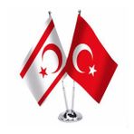 Kuzey Kıbrıs - Türkiye -İkili Saten Masa Bayrağı