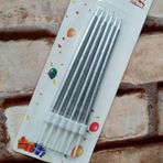 Kuzey Vıp Kalite Parlak Metalik Gümüş Pasta Mumu 6 Adet Gümüş Doğum Günü Mumu Decor Silver Bırthday Candle