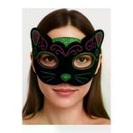 Kuzgun Ticaret Siyah Kadife Kaplama Üzeri Pembe Yeşil Sim İşlemeli Kedi Maskesi 20X13 Cm