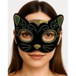 Kuzgun Ticaret Siyah Kadife Kaplama Üzeri Sarı Yeşil Sim İşlemeli Kedi Maskesi 20X13 Cm