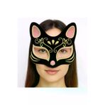 Kuzgun Ticaret Siyah Renk Süet Kaplama Üzeri Sarı Pembe Simli Kedi Maskesi 17X14 Cm