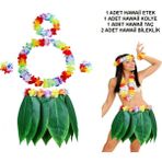 Kuzgun Ticaret Yetişkin Hawaii Kostüm Seti - Yaprak Etek & Hawaii Set - 5 Parça