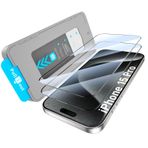 KUZOOM 2 paket HD şeffaf ekran koruyucu kurulum kiti iPhone 15Pro, 9H sertlik kırılmaz temperli cam film koruyucu ile otomatik konumlandırma kurulum çerçevesi