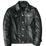Kuzu Derisi Deri Ceket, Metal Düğmeli, Gömlek Yaka, Siyah, 6 Cepli (Siyah, 4XL)