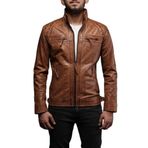 Kuzu Derisi Gerçek Erkek Deri Ceket - Koyun Derisi Vintage Kahverengi Moto Deri Motosiklet Ceketi Erkek, kahverengi, XL