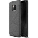 Kvy Huawei Mate 20 Pro Deri Görünümlü Lux Niss Silikon Kılıf - Siyah