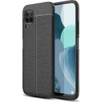 Kvy Huawei P40 Lite Deri Görünümlü Lux Niss Silikon Kılıf - Siyah