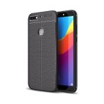 Kvy Huawei Y7 2018 Deri Görünümlü Lux Niss Silikon Kılıf - Siyah
