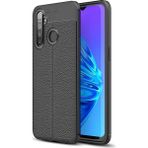 Kvy Realme 5i Deri Görünümlü Lux Niss Silikon Kılıf - Siyah