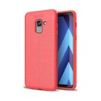 Kvy Samsung Galaxy A8 2018 Deri Görünümlü Lux Niss Silikon Kılıf - Kırmızı