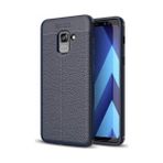 Kvy Samsung Galaxy A8 Plus 2018 Deri Görünümlü Lux Niss Silikon Kılıf - Lacivert