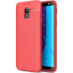 Kvy Samsung Galaxy J6 Deri Görünümlü Lux Niss Silikon Kılıf - Kırmızı