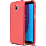 Kvy Samsung Galaxy J6+ Plus Deri Görünümlü Lux Niss Silikon Kılıf - Kırmızı