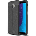 Kvy Samsung Galaxy J6+ Plus Deri Görünümlü Lux Niss Silikon Kılıf - Siyah