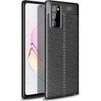 Kvy Samsung Galaxy Note 20 Deri Görünümlü Lux Niss Silikon Kılıf - Siyah