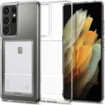 Kvy Samsung Galaxy S21 Ultra Kamera Korumalı Kartlıklı Setra Şeffaf Silikon Kılıf