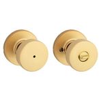 Kwikset Pismo iç mahremiyet kapı kolu kilidi ile, banyo ve yatak odası için kapı kolu, saten pirinç, yuvarlak, anahtarsız döndürmeli kilit kapı kolu, Microban koruması