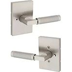 Kwikset Prava İç Mekan Kapı Kolu Kilitli Kapı Kolu Banyo ve Yatak Odası için Kapı Kolu Saten Nikel, Ters Çevrilebilir Anahtarsız Düğme Kilit Kapı Kolu Mikroban Korumalı