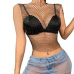 KWJEIULSOQ File vücut zinciri, file üst parça, suni elmas üst, file üst, parıltılı üst bikini Crop Top şeffaf Tank Top file külotlu çorap vücut zinciri vücut takısı parti üst giyim, kadınlar ve kızlar