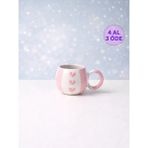 KYA CERA Pembe Şeritli Pembe Kalp Kabartmalı Tekli El Yapımı Kupa - 1 Adet - 200 ml