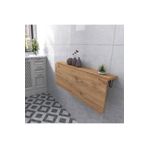 Kydonia Home 140X60 Cm Oval Köşeli Sabit Raflı Çam Ahşap Desenli Duvara Monte Kırma Katlanır Masa
