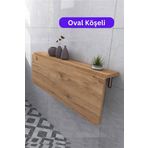 Kydonia Home 45X72 Cm Oval Köşeli Çam Ahşap Desenli Sabit Raflı Duvara Monte Kırma Katlanır Masa