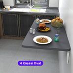Kydonia Home 60x110 Cm 4 Köşe Oval Duvara Monte Kırma Katlanır Masa Antrasit