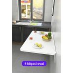 Kydonia Home 60X110 cm 4 Köşesi Oval Mat Beyaz Duvara Monte Kırma Katlanır Mutfak Masası