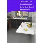 Kydonia Home 60x110 cm Mdf Lam 4 Köşesi Oval Duvara Monte Kırma Katlanır Yemek Mutfak Masası