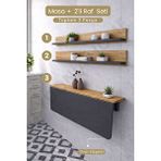 Kydonia Home 60x110 Katlanır Duvara Monte Masa Ve 2 Adet 15x110 Raf Seti Antrasit ve Çam Desen Oval Köşeli Çok Renkli