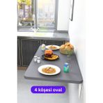 Kydonia Home 60X90 cm 4 Köşesi Oval Antrasit Renk Duvara Monte Kırma Katlanır Mutfak Masası