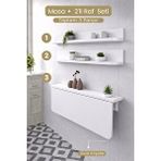 Kydonia Home Duvara Monte Katlanır Masa + 2’li Raf Seti 60 X 90 Cm Oval Köşe Yer Kaplamaz Çok Amaçlı Masa Beyaz Renk