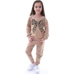 Kyex Kız Çocuk Leopar Desen Pamuklu Alt Üst Kahverengi Eşofman Takımı - Kahve Kahvesi - 7 - 8 Yaş