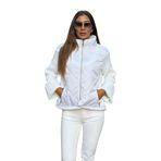 KYF STYLE Kadın Beyaz Dik Yaka Kolları Triko Cepleri Fermuarlı Şişme Mont