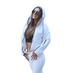 KYF STYLE Kadın Beyaz Kapüşonlu Kolları Fermuarlı Kısa Şişme Mont