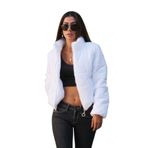 KYF STYLE Kadın Beyaz Parlak Su İtici Dik Yaka Kısa Şişme Mont