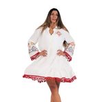 KYF STYLE Kadın Beyaz V Yaka İspanyol Kol Nakışlı Püsküllü Kısa Elbise