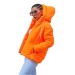 KYF STYLE Kadın Neon Turuncu Su Geçirmez Kapüşonlu Şişme Mont