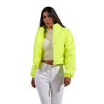 KYF STYLE Kadın Neon Yeşil Dik Yaka Çıtçıtlı Fermuarlı Kısa Şişme Mont