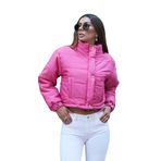 KYF STYLE Kadın Pembe Dik Yaka Çıtçıtlı Fermuarlı Kısa Şişme Mont