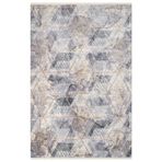 Kylee Gri Geometrik Etnik Viskon Kolay Temizlenen Yumuşak Makine Salon Halı-I-NW-Cr-Kristal-18168-200x500