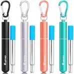 Kynup 4'lü tekrar kullanılabilir pipet seti, paslanmaz çelik pipet, metal pipet, metal kasalı, anahtarlık, temizleme fırçası, silikon parçalar siyah+gümüş+gül altın+turkuaz