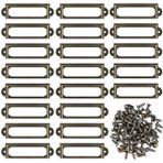 Kyrio 50 adet metal etiket tutucu mobilya çekmece dolap kart tutucu etiket çerçevesi vidalı ofis kütüphanesi kitaplık raflar bronz S 2,36 x 0,67 inç / 59 x 17 mm